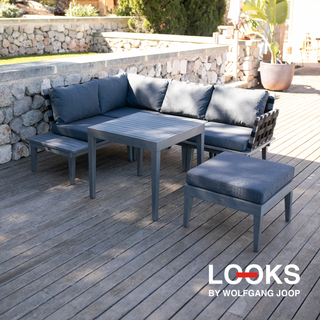 Gartenlounge Set mit Tisch und Hocker anthracite